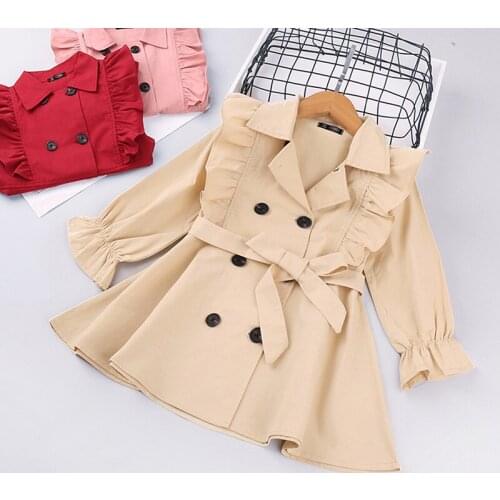 Girls Ruffles Trench Solid Korean Fashion Baby Girl Jacket Coat Clothing Pre-school Children Autumn Tops