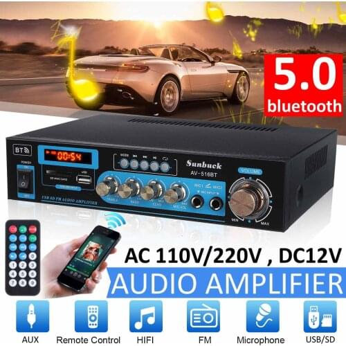 2CH 2000W Audio Power Amplifier DC 12V 110/220V Home Theater Amplifiers with Remote Control Support FM USB SD Card bluetooth