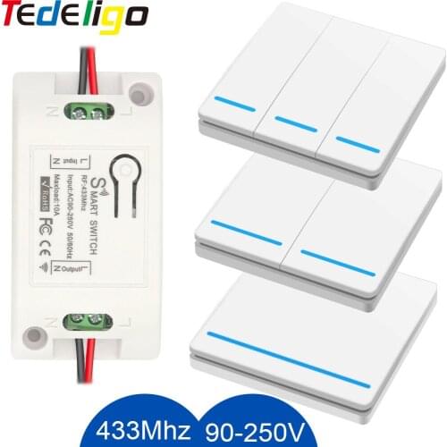 Light Switch Rf 433Mhz Wireless Remote Control Push Button Switch AC90-250V 10Amp 1CH RF Relay Receiver Transmitter for Fan Lamp
