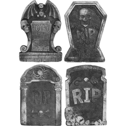 4Pcs Funny Foam Tombstones Gravestone Graveyard Haunted House Decorations for Halloween Yard Halloween Decoration Prop