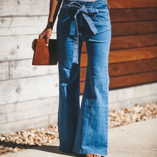 Women Loose High Waist Wide Leg Jeans Skinny Slim Flare Denim Jeans Retro Bell Bottom Stretch Pants Trousers