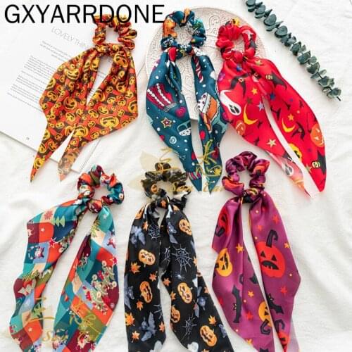Woman Festival Scrunchies Hair Ribbon Girls Halloween Pumpkin Hair Ties Hair Accessories Elastic Hairband Rubber Band Hair Rope