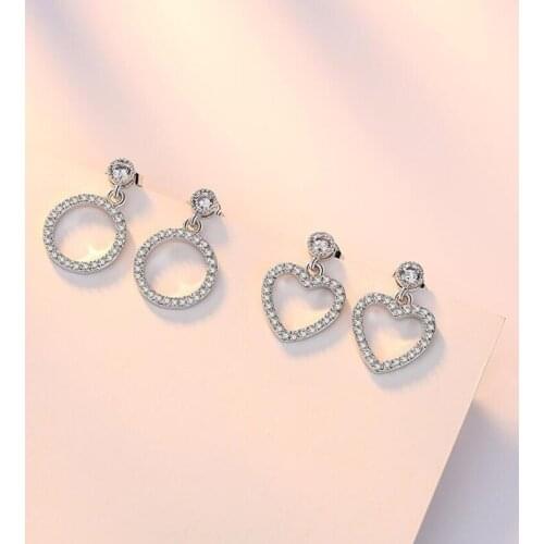 KOFSAC Fashion 925 Silver Earrings For Women Wedding Jewelry Micro-Inlay Full Zircon Heart Round Multi-Pattern Earring Girl Gift