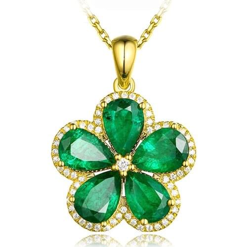 Flower Green Crystal Emerald Gemstones Pendant Necklaces For Women 18k Gold Color Choker Jewelry Bijoux Bague Birthday Gifts