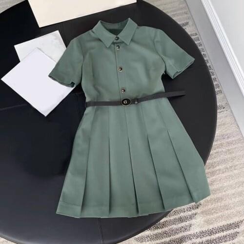 Elegant Lapel Single-Breasted Pleated Dress For Women Summer New Short Sleeve Office Lady Casual Mini Dress Vestidos Femme