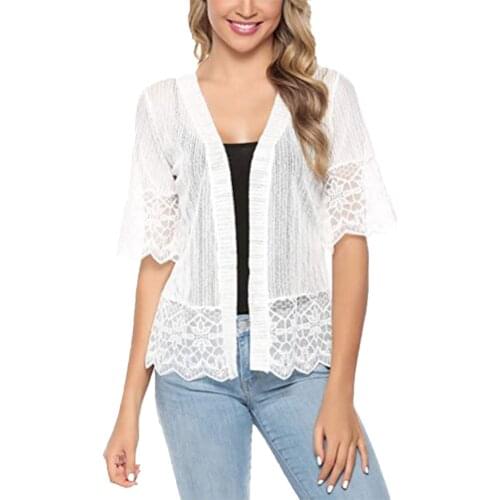 Women Off-Shoulder Short-Sleeved Solid-Color Lace Open Placket Stitching Tulle Dress Jacket Cover Accessories