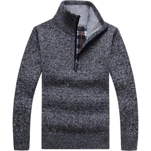 Winter Mens Fleece Thicker Sweater Half Zipper Turtleneck Warm Pullover Quality Male Slim Knitted Sweaters