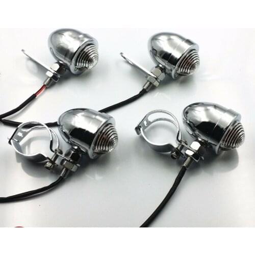 12V Chrome Turn Signals + Fork Clamps +Shock Bracket Relocater Cafe Racer Cruiser CB Bobber