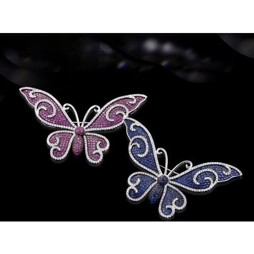 2pcs 76*40mm Silver Plated Cubic Zirconia micro butterfly brooch Pin
