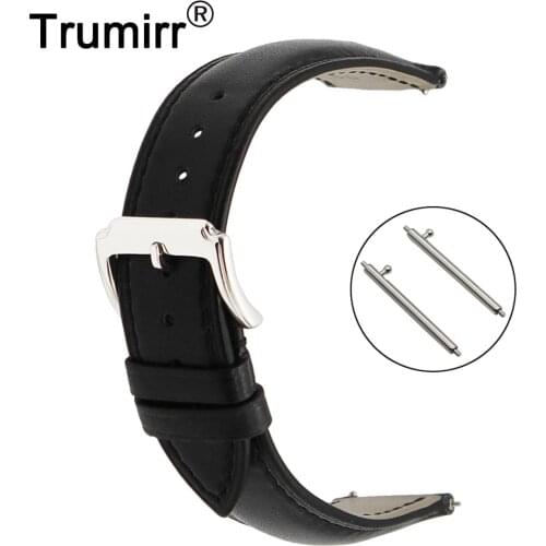 20mm First Layer Genuine Leather Watch Band Quick Release Strap for Garmin Vivomove Wrist Belt Bracelet Black Brown +Spring Bar