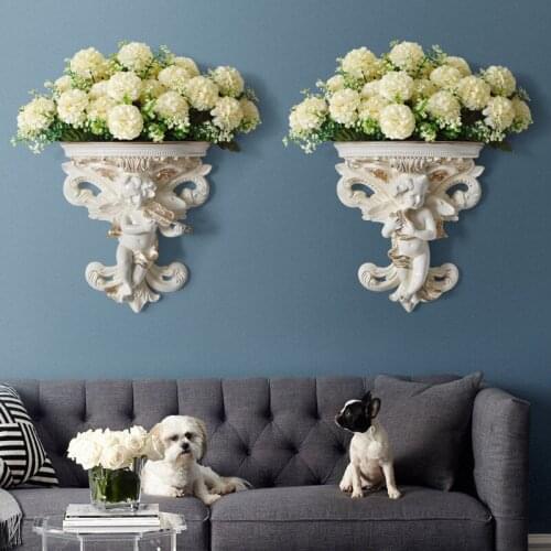 3D ANGEL SCULPTURE WALL DECOR HANGING WALL VASE 3D GARDEN STATUE HOME DECORATION ACCESSSORIES ART WITH ARTIFICIAL FLOWERS