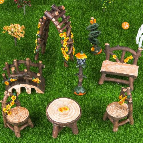 8Pcs/set Wood Furniture Kits Fairy Miniature Garden Decoration Gardening Outdoor Bonsai Figurine Statues Ornaments