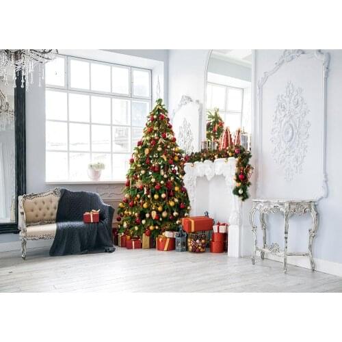 White Living Room Photo Backdrop Christmas Tree Gifts Photographic Backgrounds for Photo Studio for Children Family Party Banner