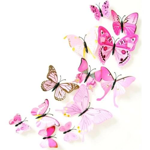 Free shipping 12Pcs/Pack PVC 3D Butterfly Wall Decor Cute Butterflies Wall Stickers Art Decals Home Decoration Room Wall Art