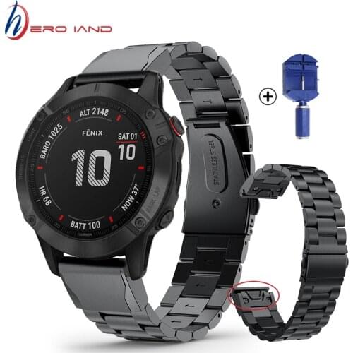 Stainless Steel Band for Garmin Fenix 5 5S/5X Plus/6S 6X Pro/Forerunner 945 Strap 22MM Bracelet Quick Fit Metal Watchband Correa