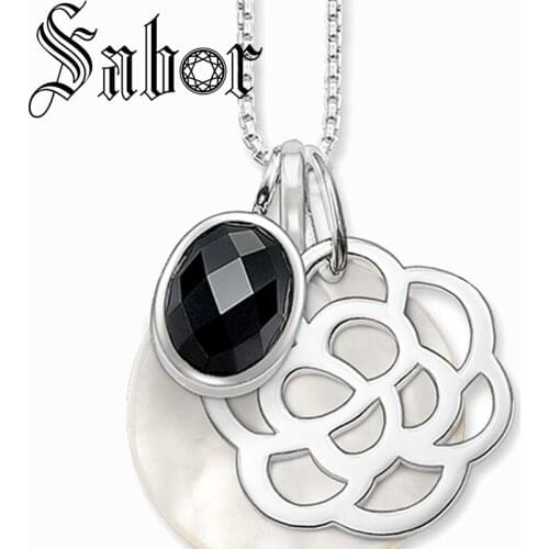 Rose Ornament Link Chain Pendant Necklace Nice European Jewelry in silver color with Zircon Gift thomas