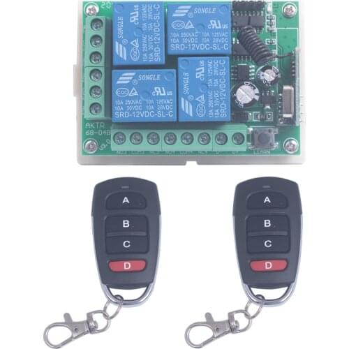 12V 4 Channel Wireless Remote Control Switch Transmitter Receiver Momentary Toggle Switch 12V 315/33MHz Garage Door Motor Window