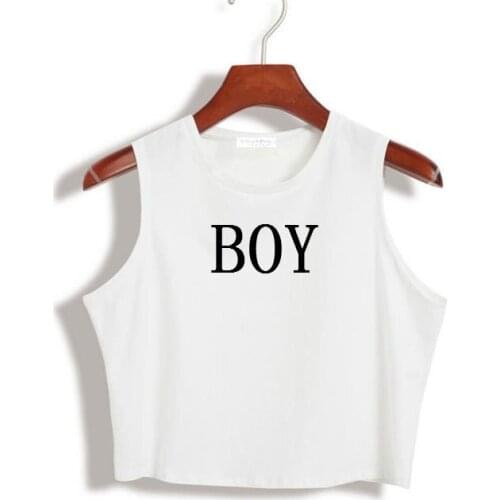 BOY Letter Print Women Crop Top Summer Cotton Sexy Slim Hipster For Girl Funny Tee Short Vest Whtie Black HH305-120