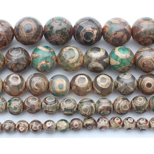 Smooth Green 3Eyes 6-14mm Dzi agates Round Beads 14.5"For DIYJewelry making! Mixed wholesale for all items