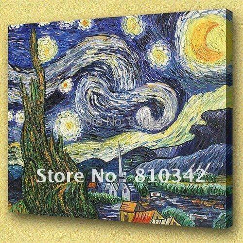Van Gogh oil paintings (Starry Night) handmade canvas decorative painting for wall decoration