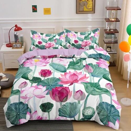 Queen King Lotus Bedding Sets Single Double Size Duvet Quilt Blanket Cover Set Bedclothes With Pillowcase 2/3pcs