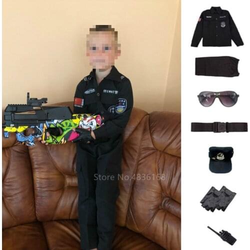 Halloween Policeman Cosplay Costumes Kids Carnival Party Special Constables Police Force Uniform 110-160cm Boys Policemen Sets