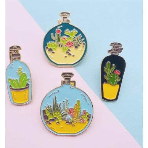 Creative Plants Flowers Potted Plants Flowers Enamel Brooches Bottles Perfume Alloy Pins Punk Badges Accessories Fashion Jewelry