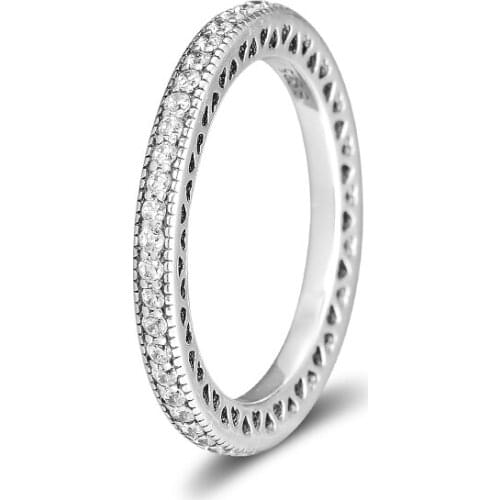 Love Hearts Rings 100% 925 Sterling Silver Jewelry with Clear CZ Free Shipping