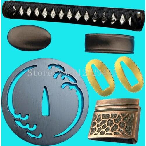 Metal Crafts Iron Sword Guard for Japanese Katana/Wakizashi/Tanto Set Fittings Tsuba+Menuki+Fuchi+Kashira+Handle+Habaki+Seppa