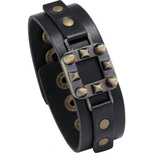 Fashion Punk Alloy Rivets Men Bracelet Cuff Simple Vintage Leather Charms Wrap Bangle Biker Wristbands Women Gothic Rock Jewelry