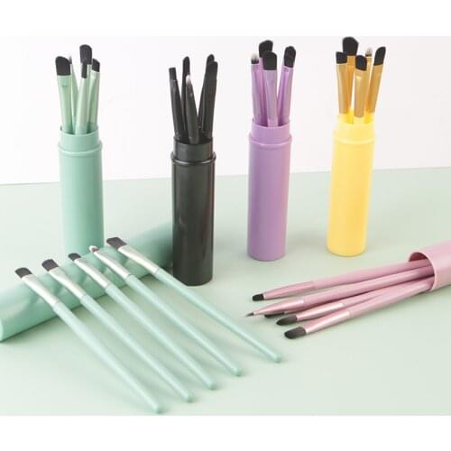 5Pcs Barreled Convenient Makeup Brushes Set Eye Shadow Brush Eyebrow Brush Lip Brush Nose Shadow Brush Face Make Up Brush Tool