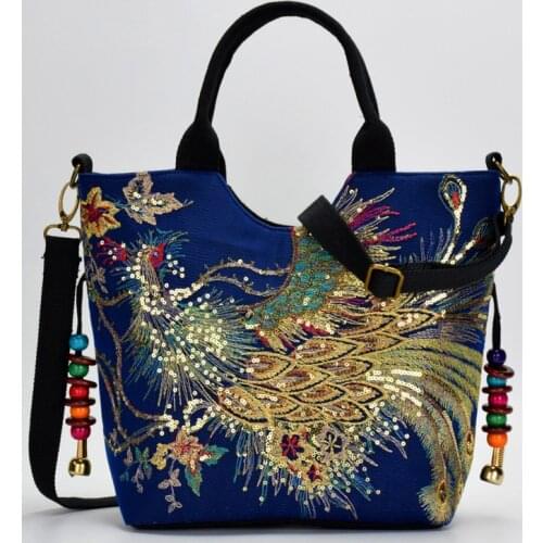 2021 New Ethnic Embroidered Bags Womens Handbags Canvas Peacock Embroidered Bags Diagonal Bags Shopping Bags Shoulder Bags 0236