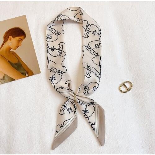 Summer New Silk Skinny Scarf Women Small Neck Hairband Design Print Scarves Ribbon for Bag Handle Accessories Foulard Lady Band