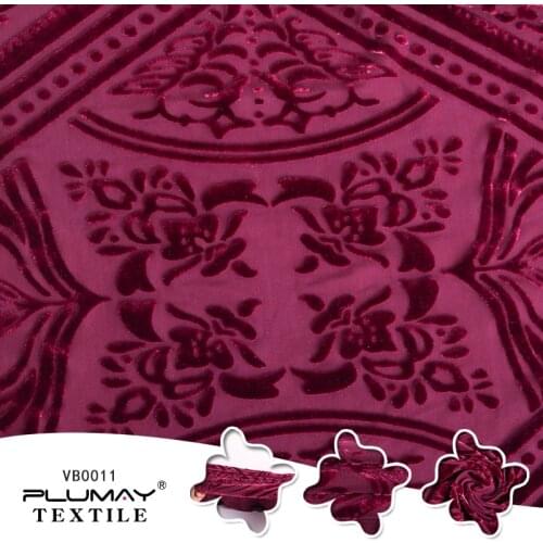 Wholesale polyester spandex four way stretch knitted velvet burnout fabric