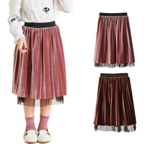 2-8T New Pleated Skirt Knee Long Girls Princess Skirt Summer Casual Smooth Skirt Girl Tutu High Waist Elastic Skirts