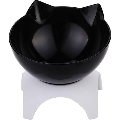 Cute Cat Dog Elevated Bowls 15° Tilted Raised Food Container With Stand Single Bowls Black White