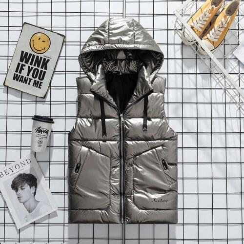 Silver Grey Black Winter Vest Coat Women with Hood Slim Sleeveless Jacket Ladies Bodywarmer Thick Down Vest Waistcoat 5XL