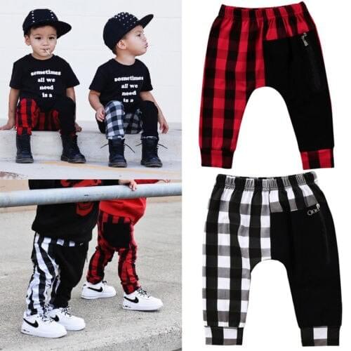 Lioraitiin 1-6Years Hot Toddler Kids Boys Pants Plaid Zipper Bottom Pants Panty Harem Pants Trousers 1-6Y