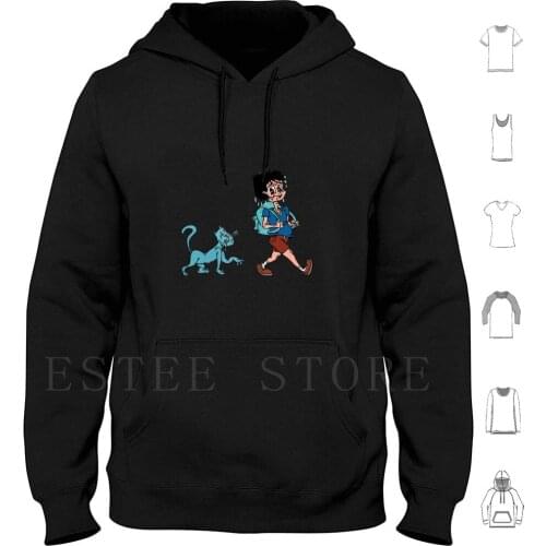 Cat Stalker Hoodies Cat Boy School Troll Creepy Sweaty Curious Stressed Cartoon Comic Retro Bully Backpack Anxiety