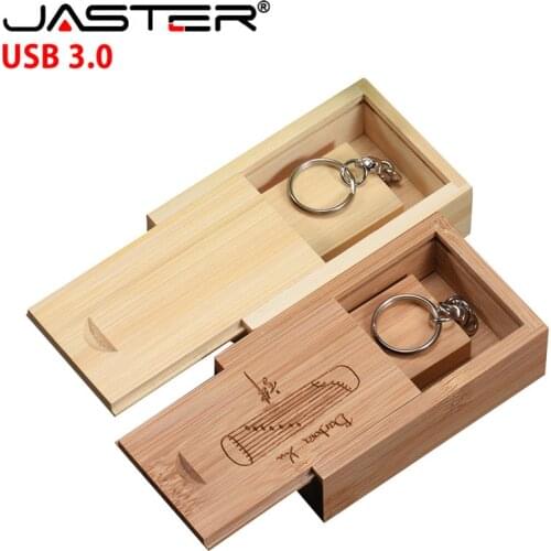 JASTER USB 3.0 5-color square wooden and bamboo usb+ chain + push-pull box USB flash drive 4GB 8GB 16GB 32GB 64GB memory disk