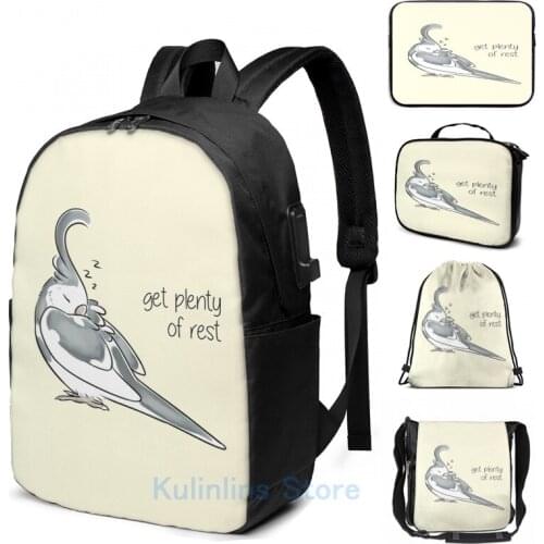 Funny Graphic print Plenty of Rest USB Charge Backpack men School bags Women bag Travel laptop bag