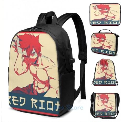 Funny Graphic print Kirishima Eijiro USB Charge Backpack men School bags Women bag Travel laptop bag