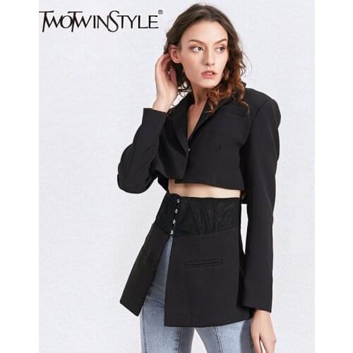 TWOTWINSTYLE Tunic Patchwork Black Blazer Tops Female Long Sleeve Slim White Blazers Coat Women Fashion Clothing 2020 Spring New