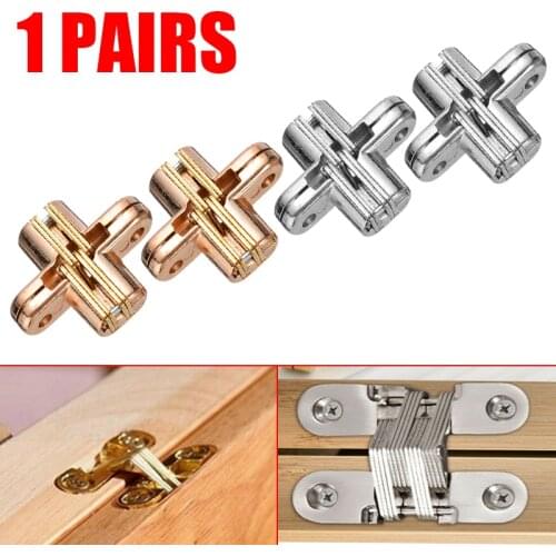 1 Pair Invisible Cross Hinge Hidden Concealed Door Cabinet Cupboard Wooden Boxes Hardware Tool Door Hinges