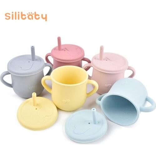 1Pcs Baby Silicone Cartoon Straw Cup Baby Learning Drink Cup Children Leak Proof Water Cup Children With Handle Drinker