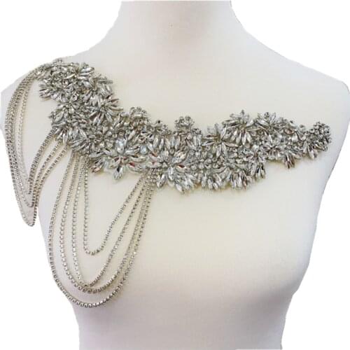 Hot selling Rhinestone Applique Patch sew on For Wedding Gown Bridal Evening Wear Diamond Design Patch