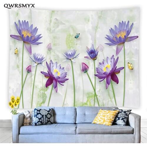 3D Purple Lotus Flower Tapestry Wall Hanging Living Room Bedroom Dormitory Decor Wall Tapestries Home Aesthetic Art Adornment