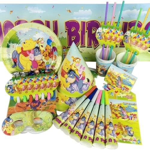 69pcs/set Disney Cartoon Pooh Bear Theme Party Set Birthday Party Winnie Disposable Tableware Decoration Supplies Scene Layout