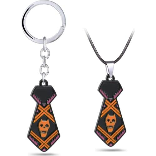 Cartoon Keychain JOJOS Bizarre Adventure Kira Yoshikage Tie Shape Necklace Pendants Keyring For Men Jewelry Anime Choker