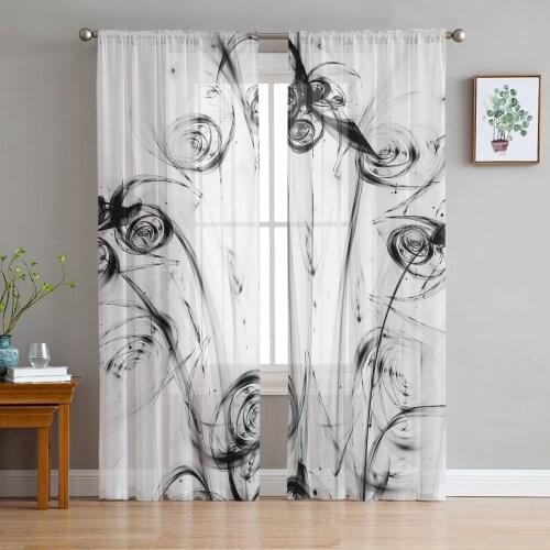 Black Smoke Simple Curtains For Living Room Luxury Baby Bedroom Tulle Curtains Kitchen Study Room Modern Style Sheer Curtains